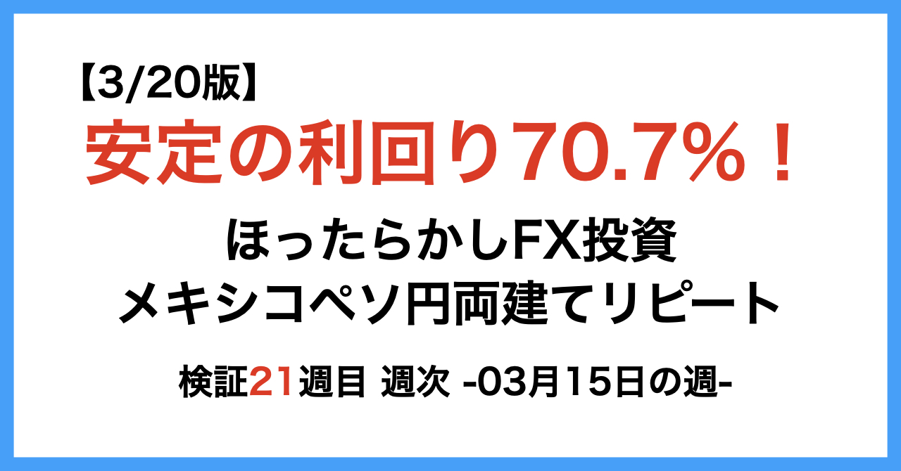 ほったらかしFX投資【メキシコペソ 円両建てリピート】21週目3月15日の週